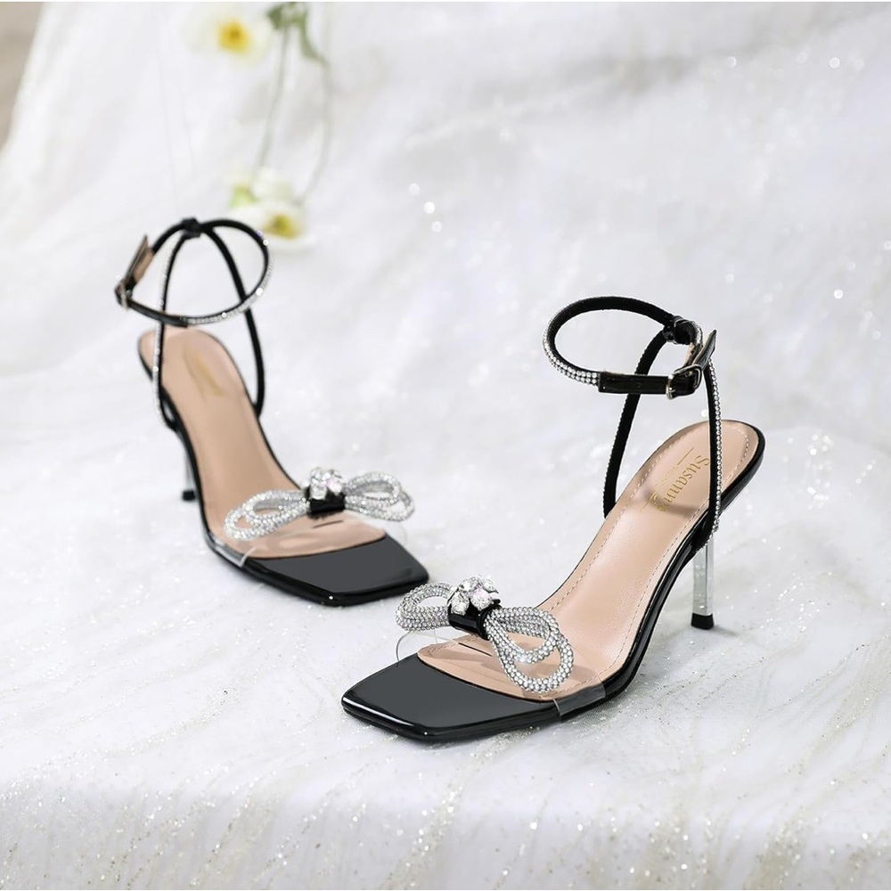 Susanny Women's (size 8.5) Rhinestone Slingback Clear Low Heel/ Kitten Heels